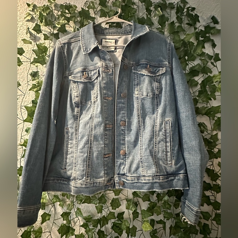 Sonoma Jean Jacket Women's Large Blue Denim Everyday Button Up